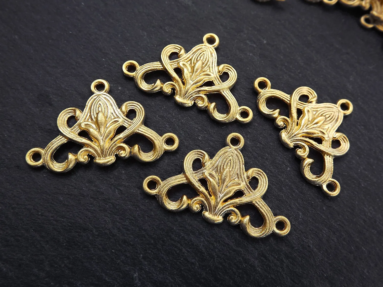 Gold Chandelier, Multi Strand Link,  Multi Strand Connector, Art Nouveau, Gold Pendant, Gold Connector, Gold Link, 22k Matte Gold Plated 4pc