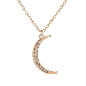 Gold Color Rhinestone Moon Pendant Necklace for Women