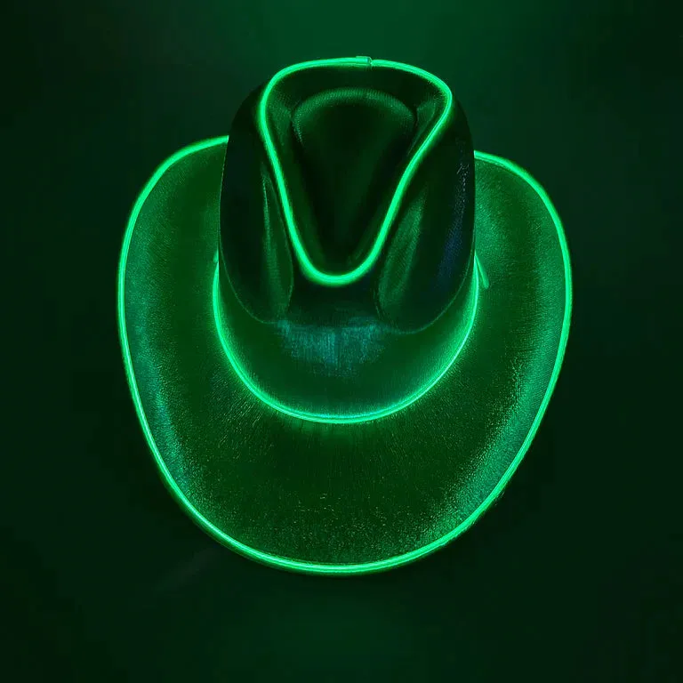 Green EL WIRE Light Up Iridescent Space Cowboy Hat - Pack of 4 Hats