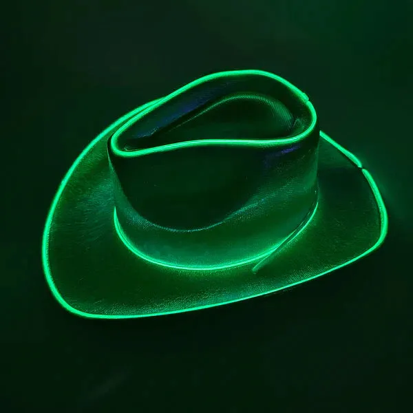 Green EL WIRE Light Up Iridescent Space Cowboy Hat - Pack of 4 Hats