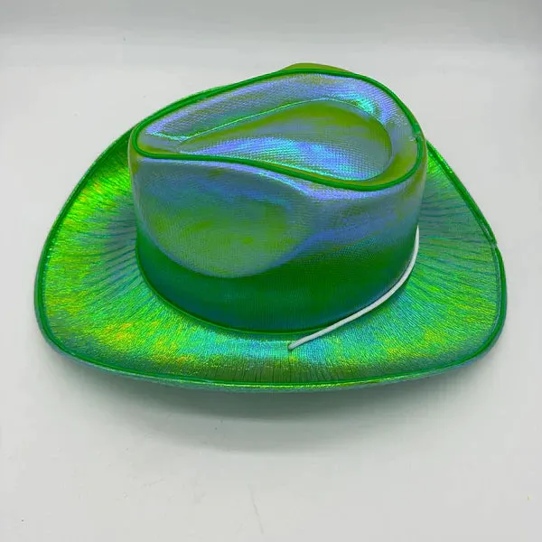 Green EL WIRE Light Up Iridescent Space Cowboy Hat - Pack of 4 Hats