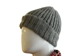 Grey Marle Merino Turn Up Beanie
