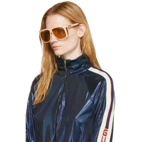 Gucci Beige Thick Acetate Shield Sunglasses
