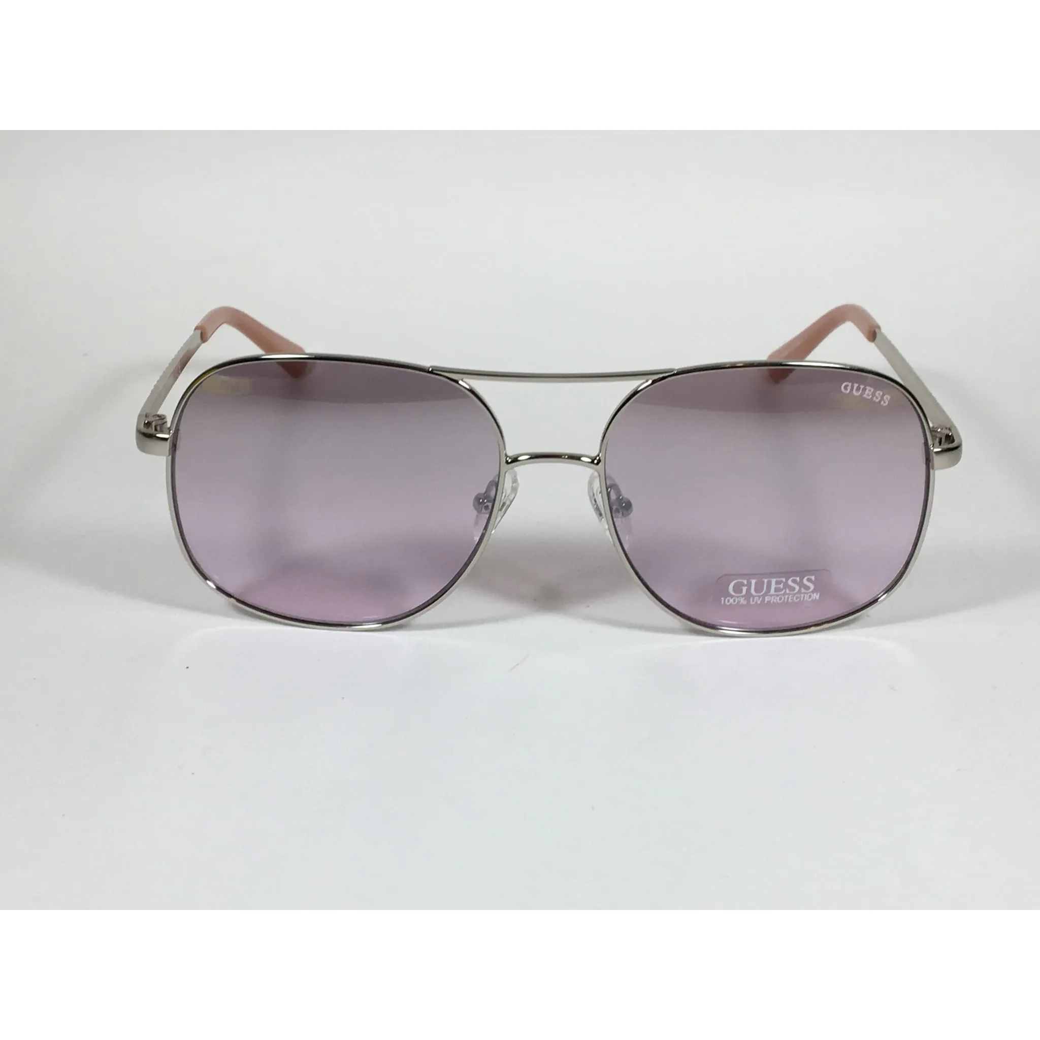 Guess Aviator Sunglasses Shiny Nickel Frame with Rhinestones Light Pink Lens GF6081 10Z