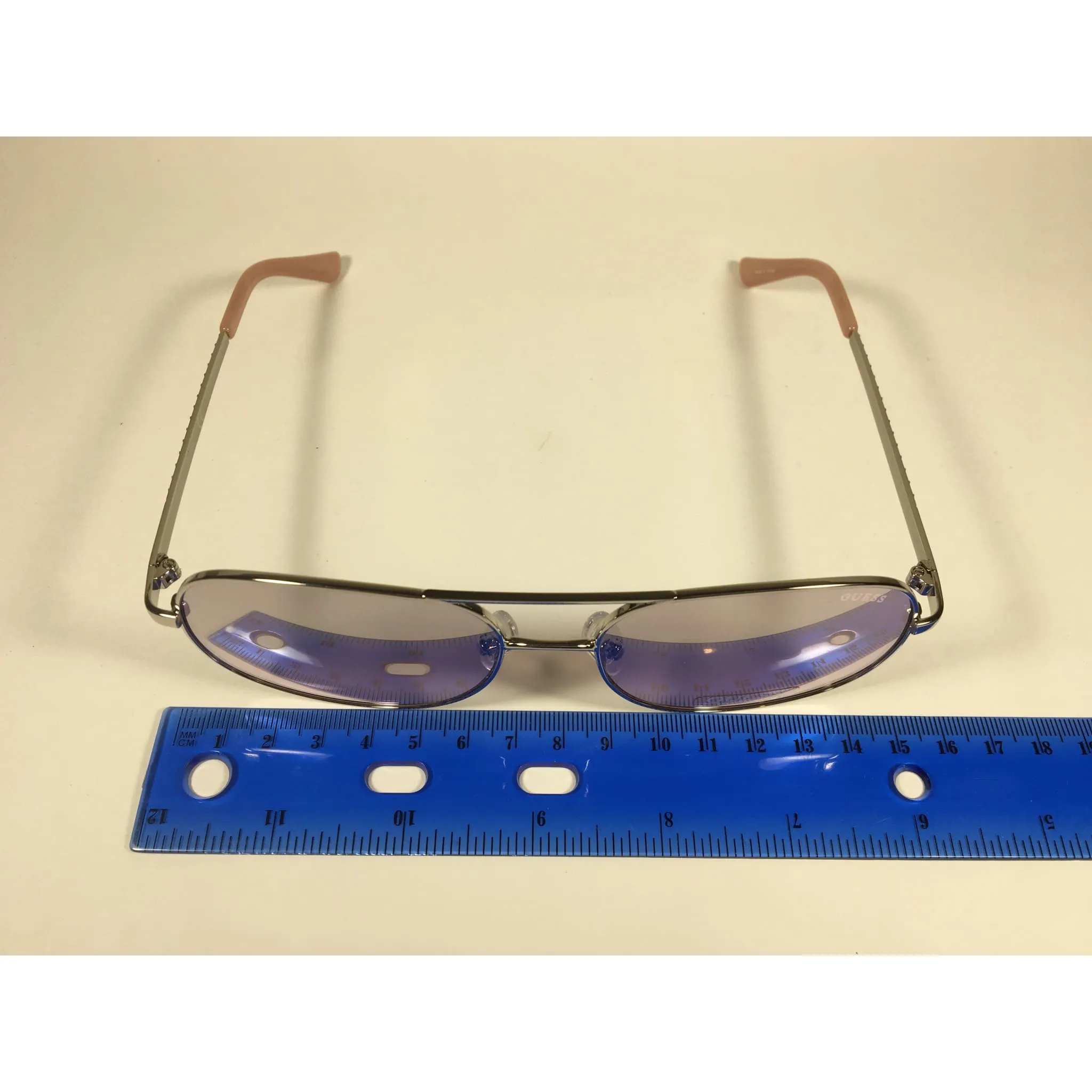 Guess Aviator Sunglasses Shiny Nickel Frame with Rhinestones Light Pink Lens GF6081 10Z