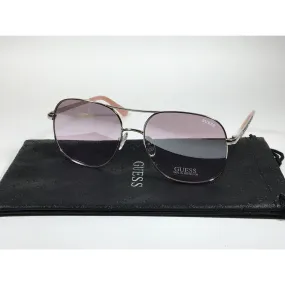 Guess Aviator Sunglasses Shiny Nickel Frame with Rhinestones Light Pink Lens GF6081 10Z