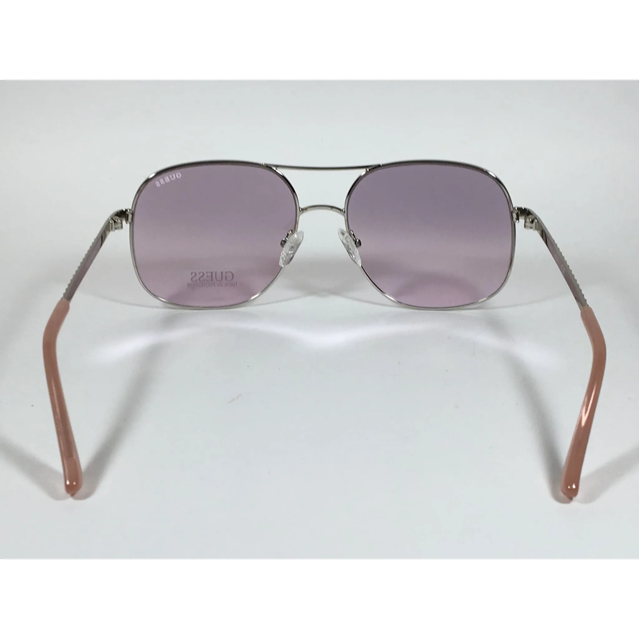 Guess Aviator Sunglasses Shiny Nickel Frame with Rhinestones Light Pink Lens GF6081 10Z