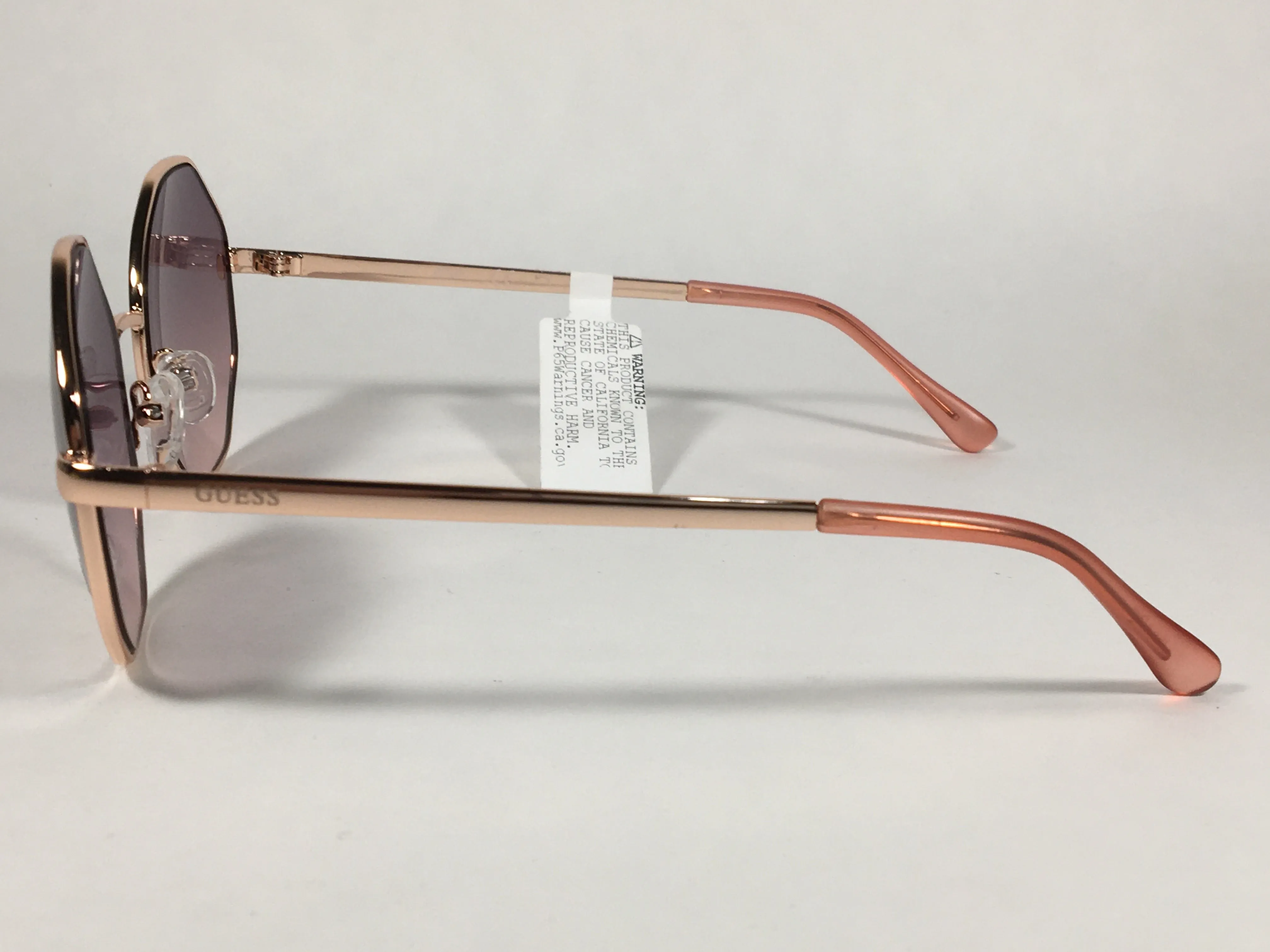 Guess Polygon Geometric Sunglasses Rose Gold Frame Gray Pink Purple Gradient Lens GF0319 28F