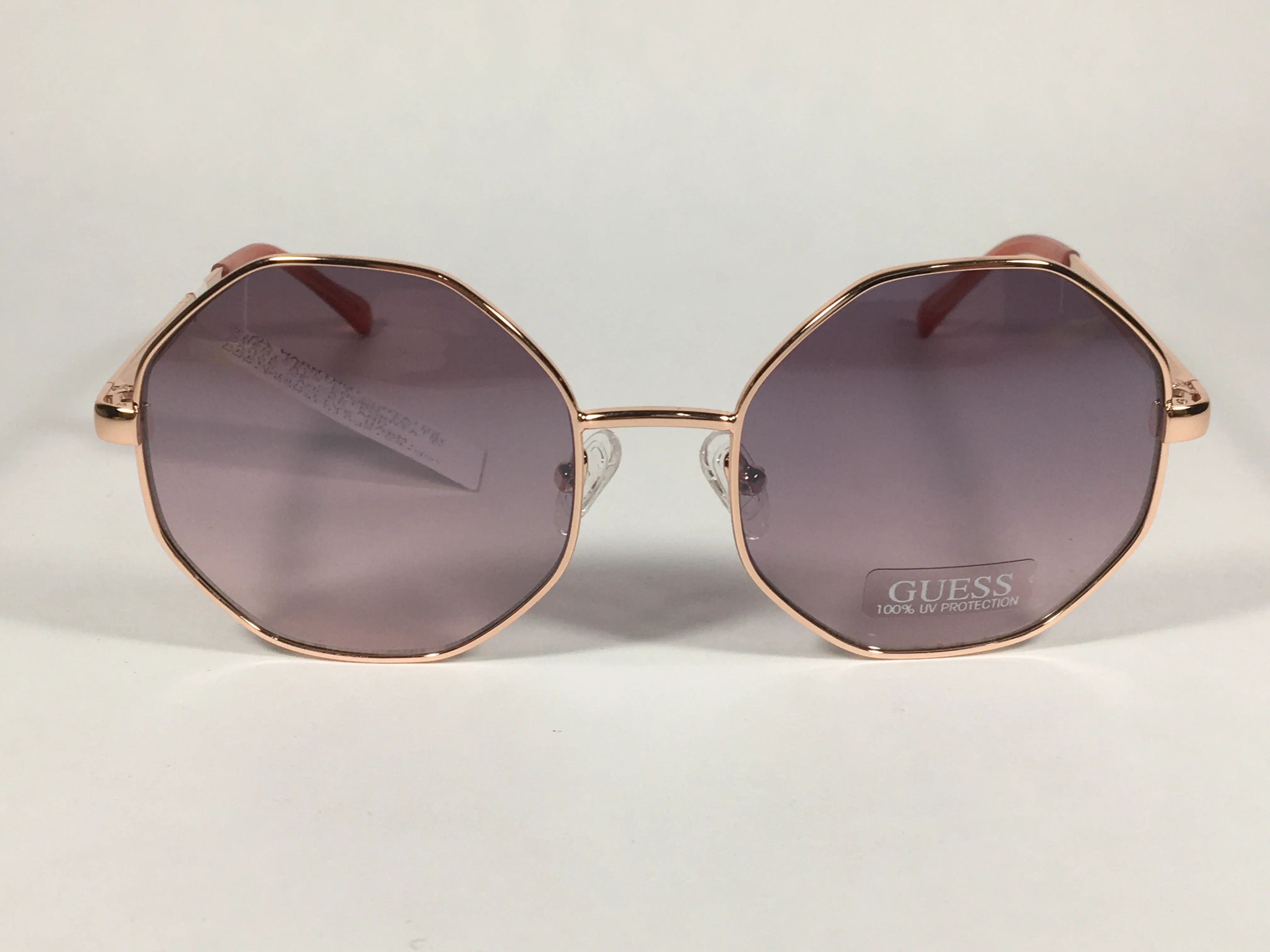 Guess Polygon Geometric Sunglasses Rose Gold Frame Gray Pink Purple Gradient Lens GF0319 28F
