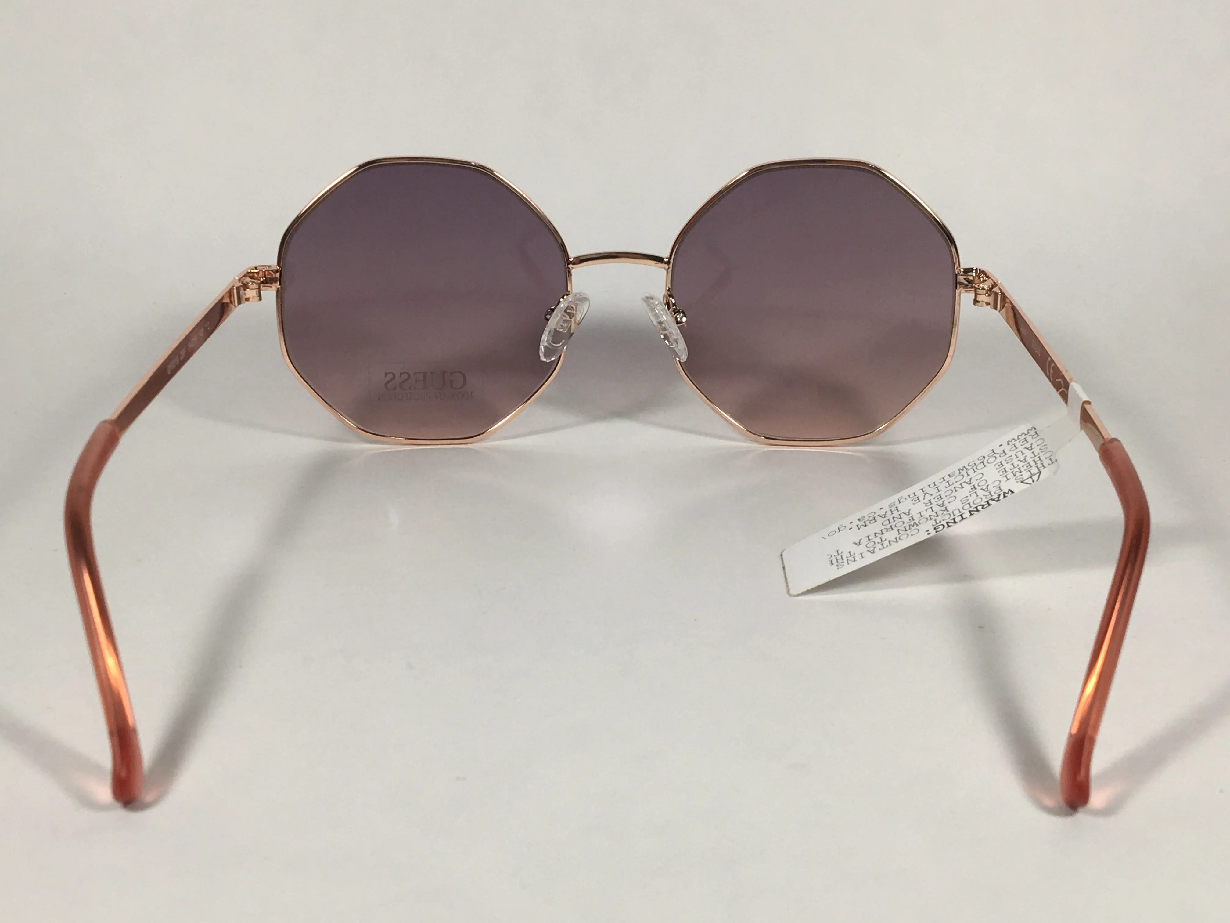 Guess Polygon Geometric Sunglasses Rose Gold Frame Gray Pink Purple Gradient Lens GF0319 28F