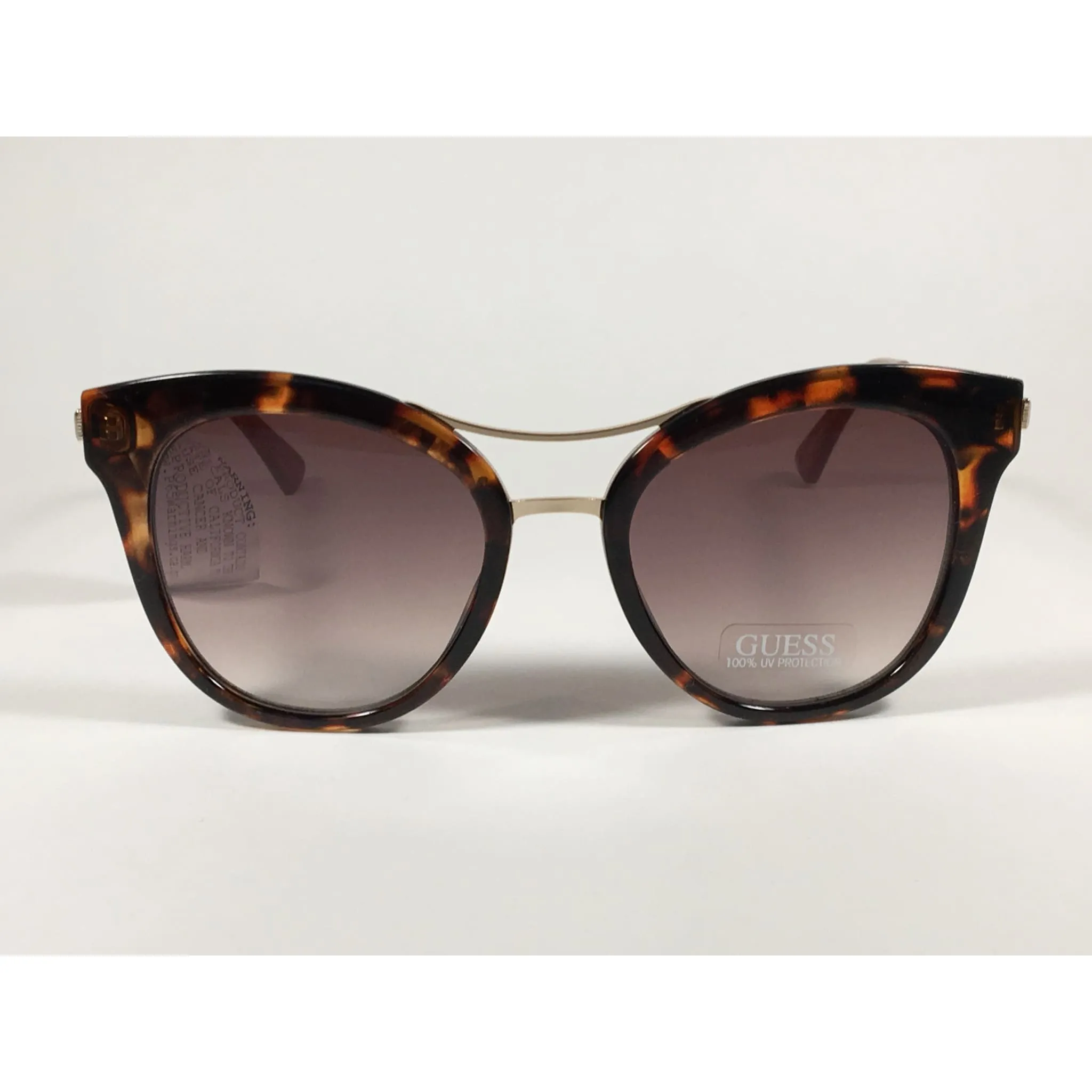 Guess Round Cat Eye Sunglasses Gold Brown Tortoise Frame Brown Gradient Lens GF0304 52G