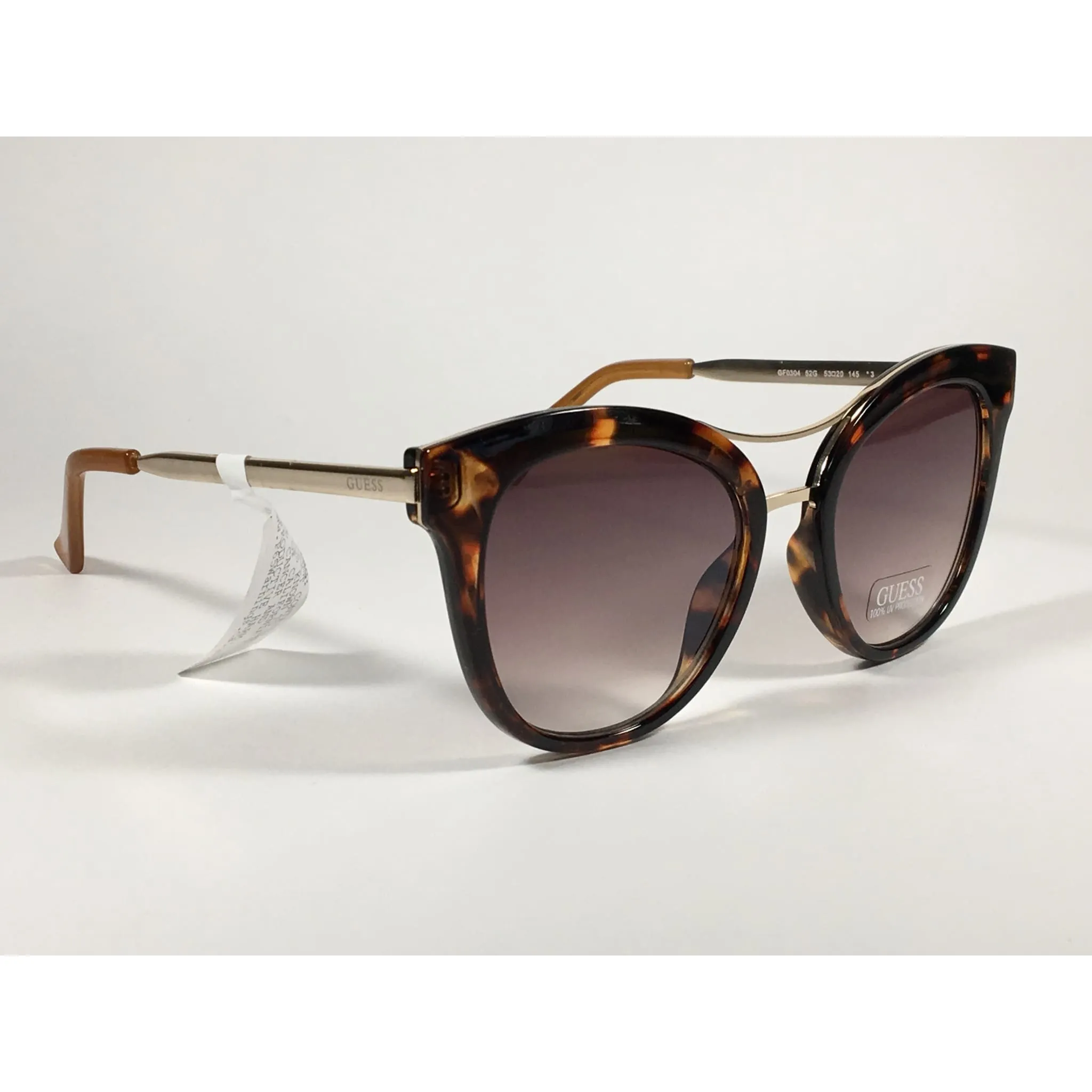 Guess Round Cat Eye Sunglasses Gold Brown Tortoise Frame Brown Gradient Lens GF0304 52G