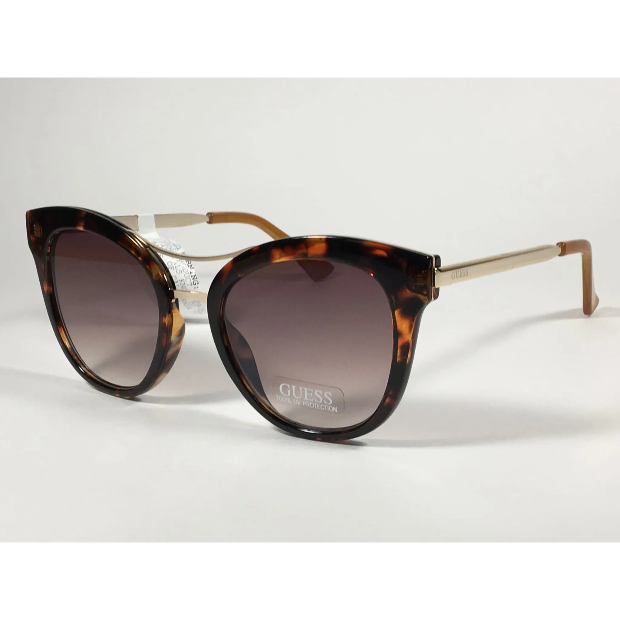 Guess Round Cat Eye Sunglasses Gold Brown Tortoise Frame Brown Gradient Lens GF0304 52G