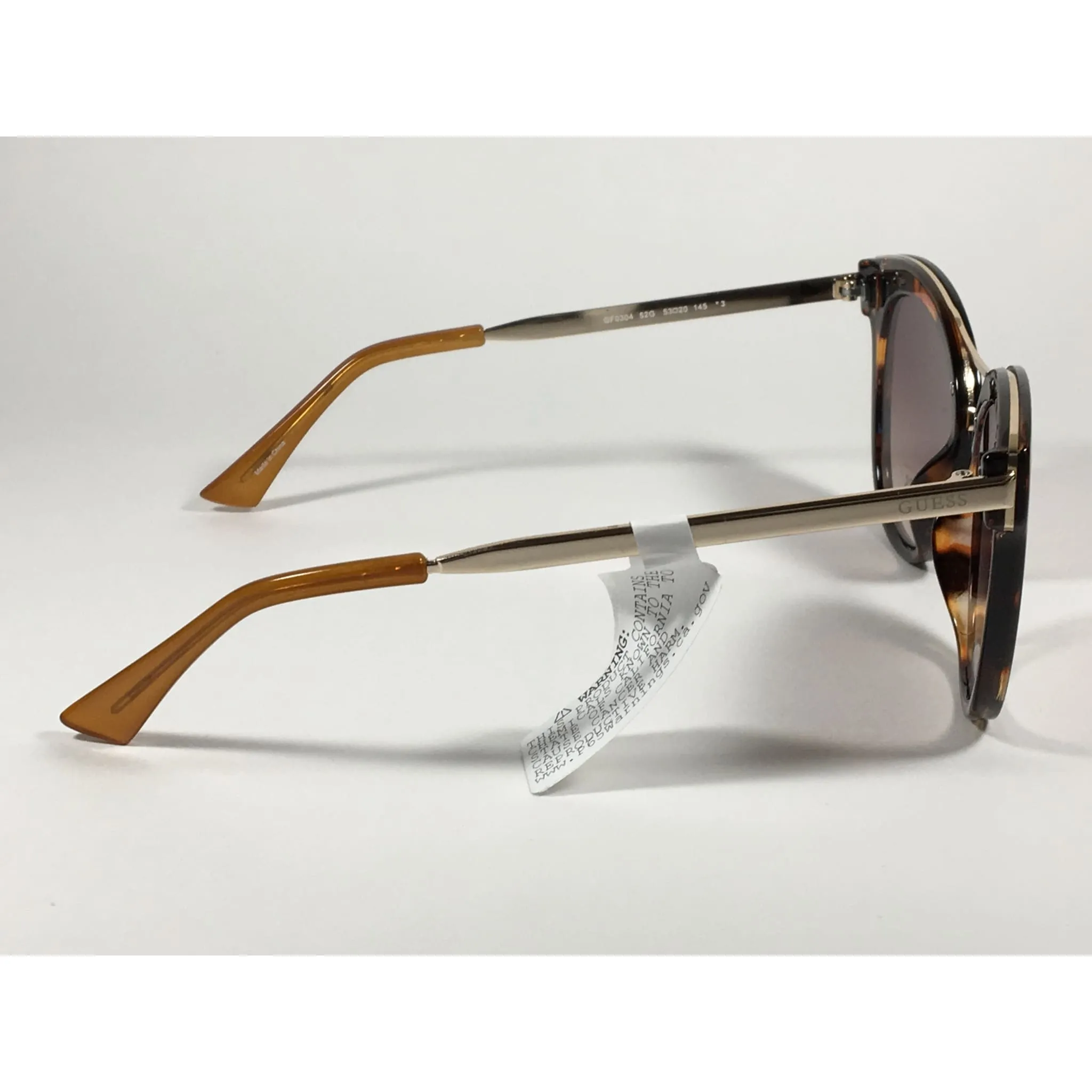 Guess Round Cat Eye Sunglasses Gold Brown Tortoise Frame Brown Gradient Lens GF0304 52G