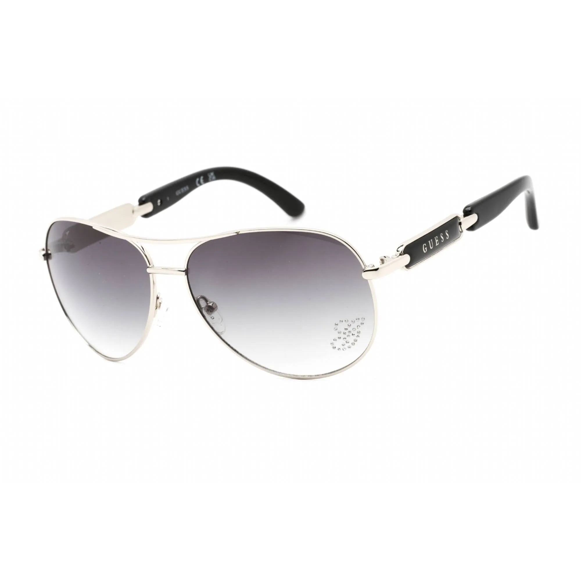 Guess Women's Sunglasses - Silver Metal Pilot Frame Gradient Smoke Lens | GU7295 Q87