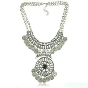 Gypsy Bohemian Vintage Silver Plated Coin Turkish Beachy Bib Statement Necklace Women Necklaces & Pendants Jewelry Colar