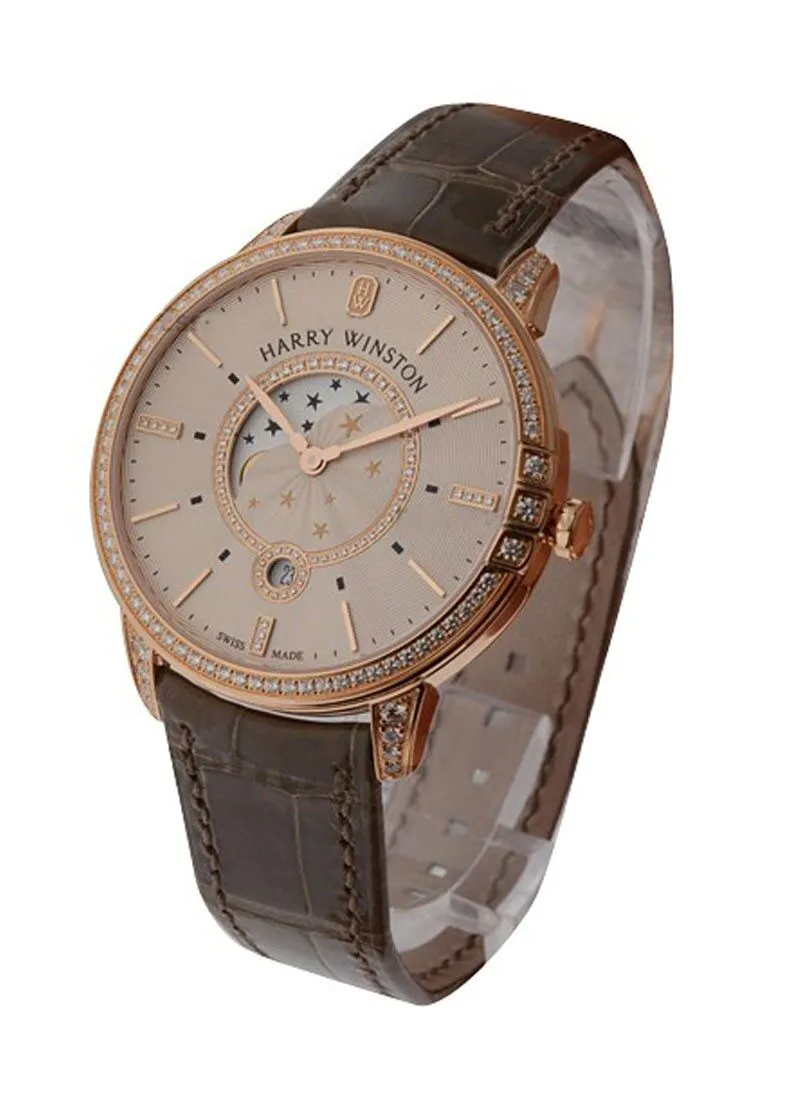 Harry Winston Midnight Champagne Rose Dial Men's Watch MIDQMP39RR002