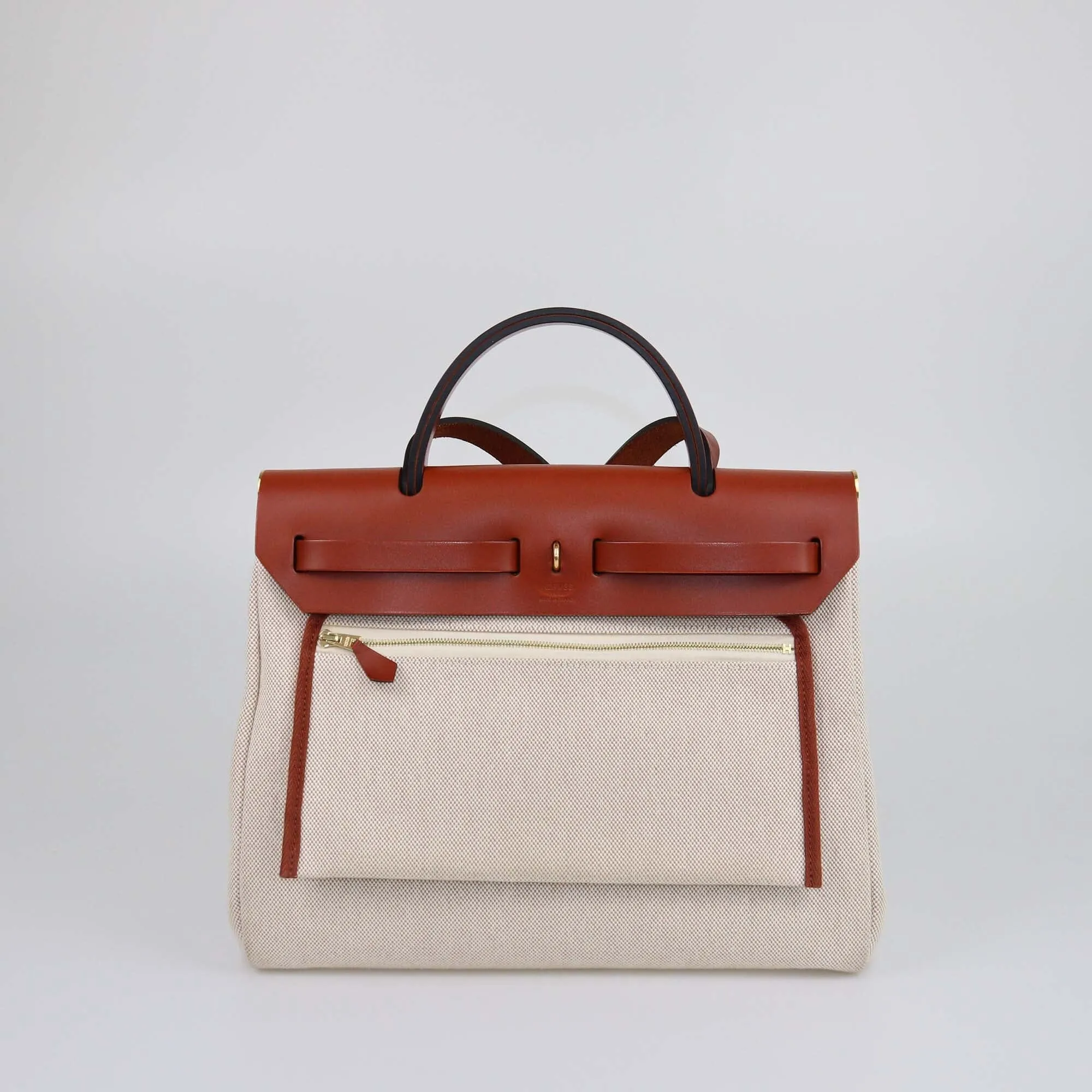 Hermes Cuivre/Ecru/Beige Vache Hunter/Toile H Brides de Gala Herbag Zip 31 Bag