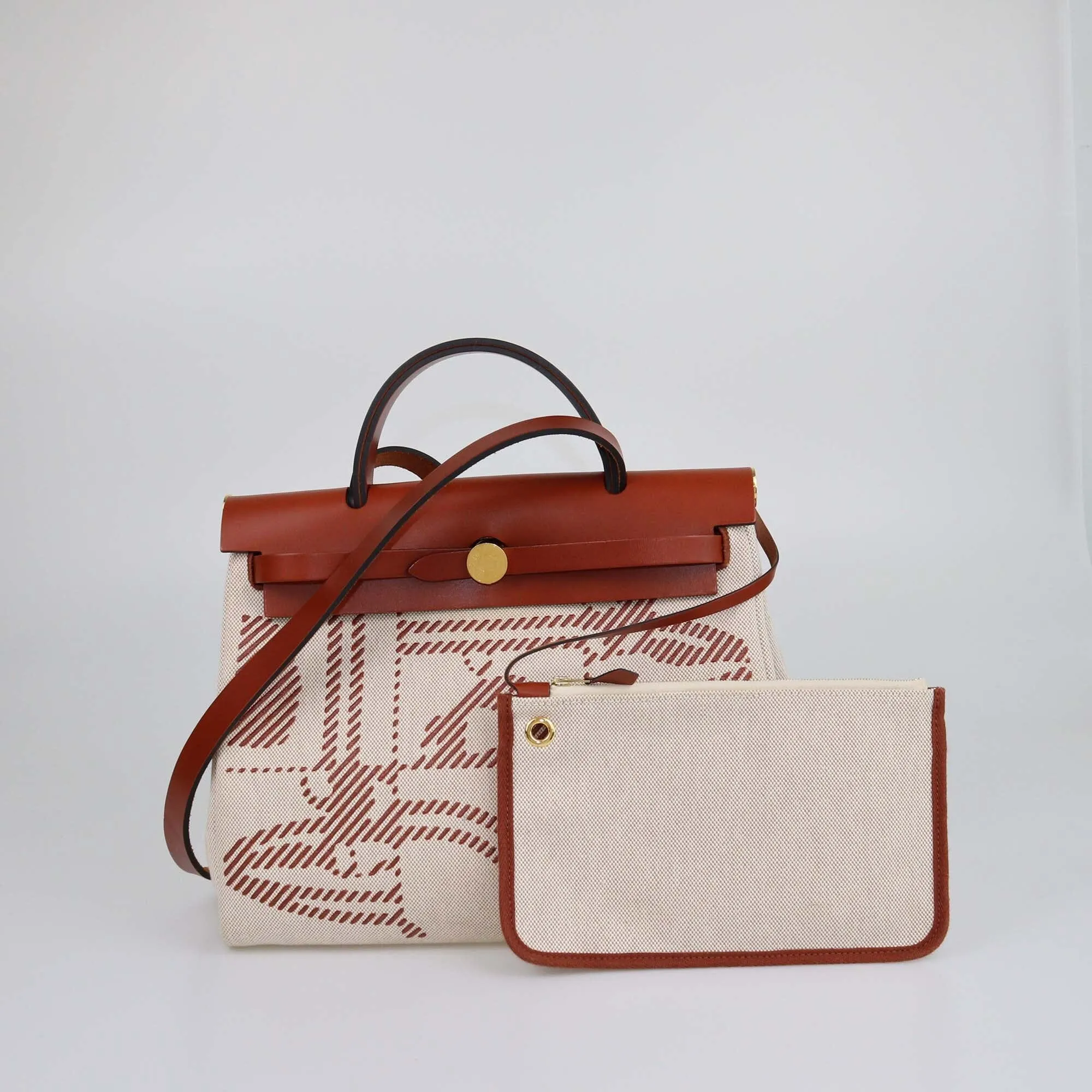 Hermes Cuivre/Ecru/Beige Vache Hunter/Toile H Brides de Gala Herbag Zip 31 Bag