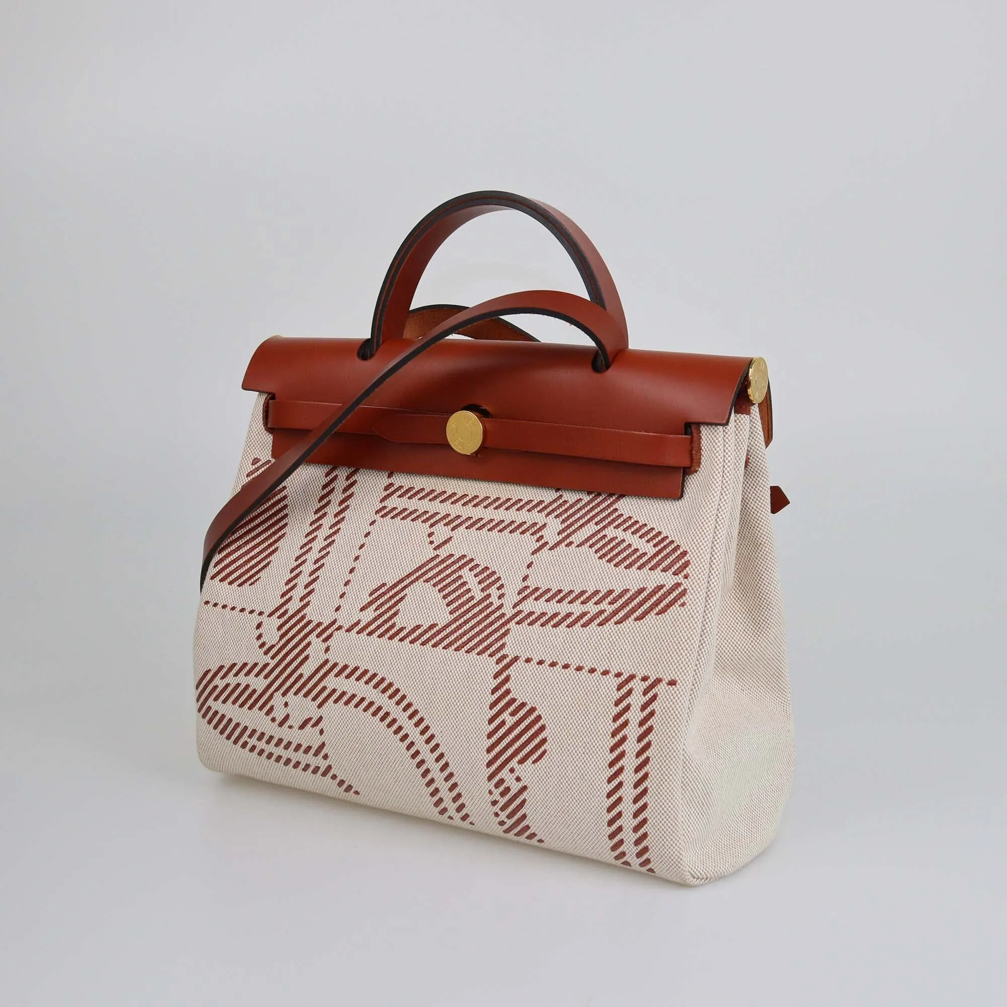 Hermes Cuivre/Ecru/Beige Vache Hunter/Toile H Brides de Gala Herbag Zip 31 Bag