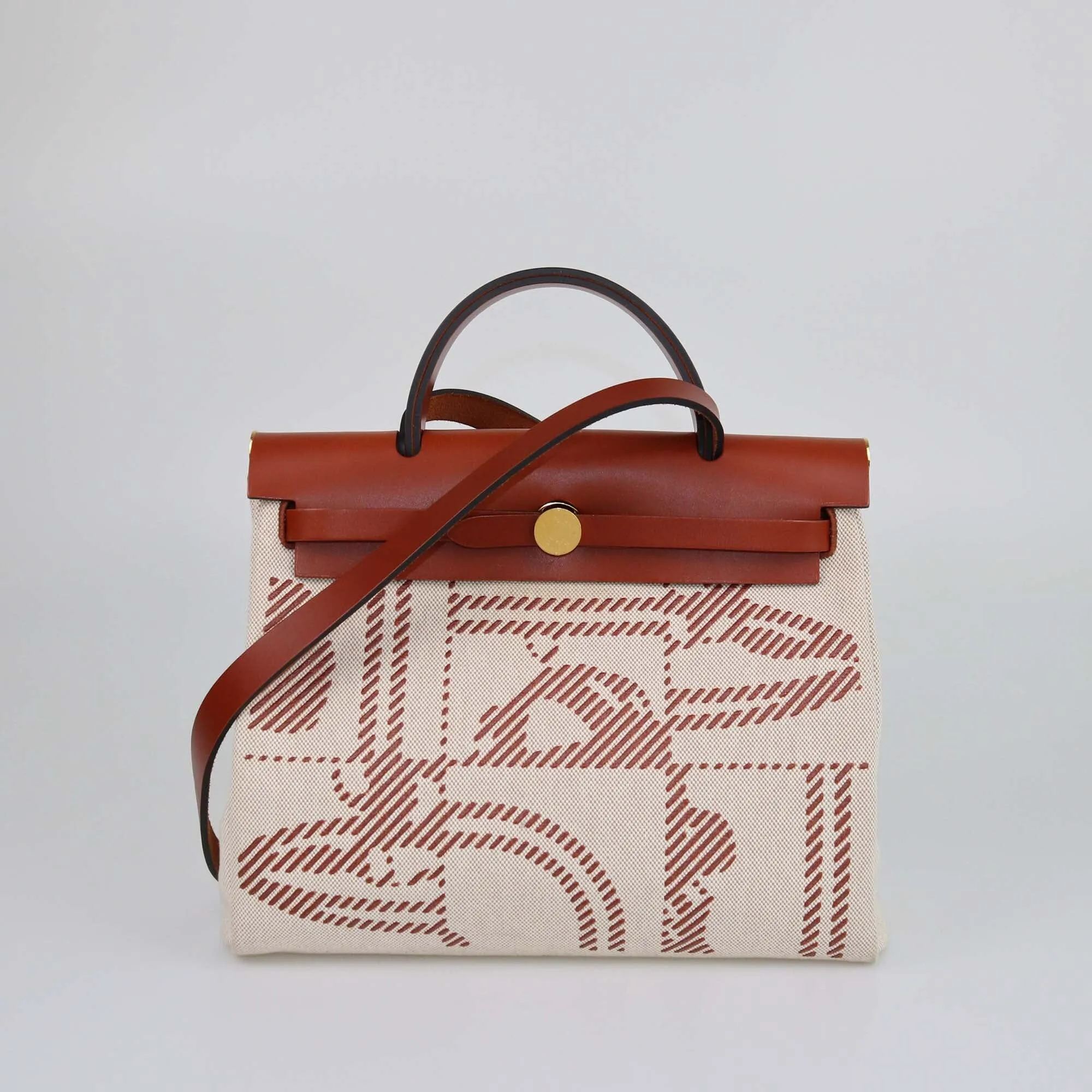 Hermes Cuivre/Ecru/Beige Vache Hunter/Toile H Brides de Gala Herbag Zip 31 Bag