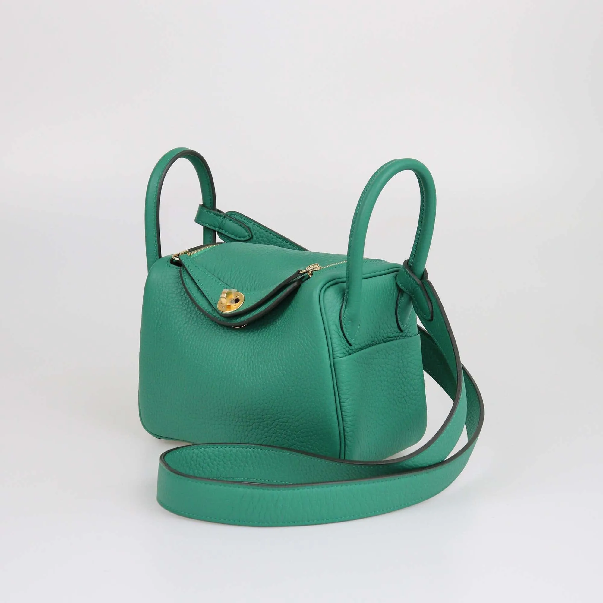 Hermes Vert Vertigo Cleamence Leather Lindy Mini GHW Bag