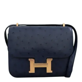 Hermès Ostrich Constance 18 Blue De Malte GHW 05897B