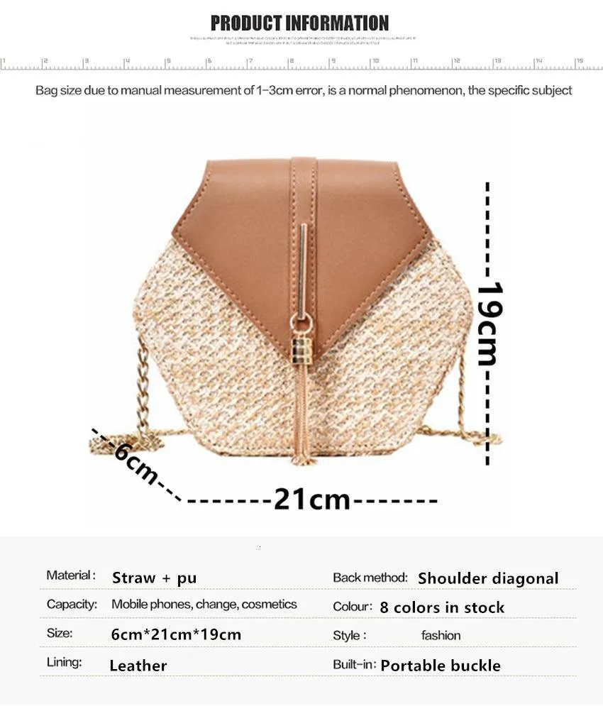 Hexagon Mulit Style Straw leather Handbag
