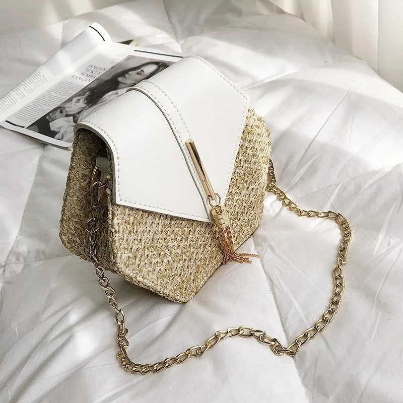 Hexagon Mulit Style Straw leather Handbag