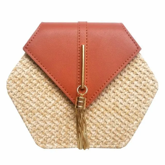 Hexagon Mulit Style Straw leather Handbag