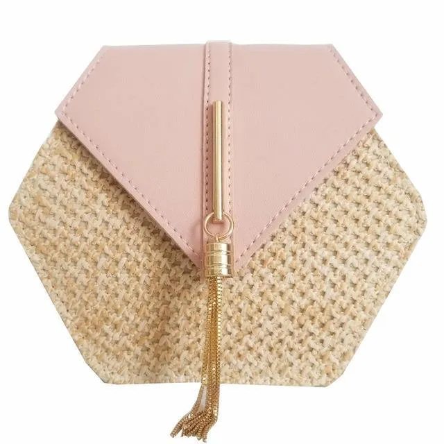 Hexagon Mulit Style Straw leather Handbag