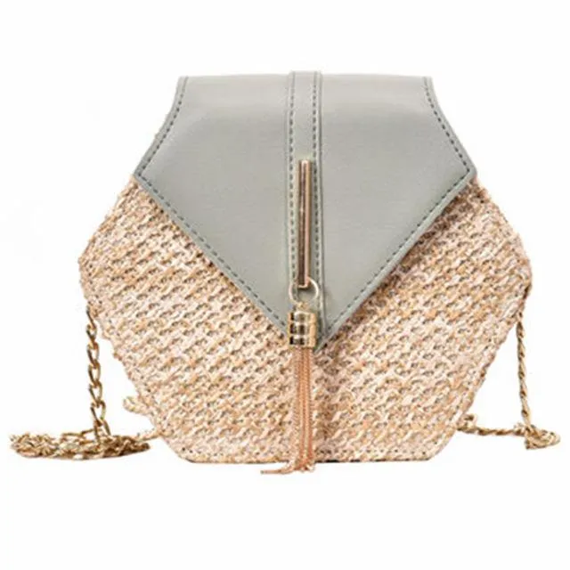 Hexagon Mulit Style Straw leather Handbag