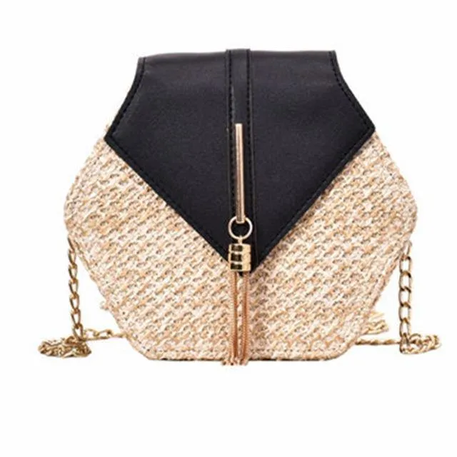 Hexagon Mulit Style Straw leather Handbag