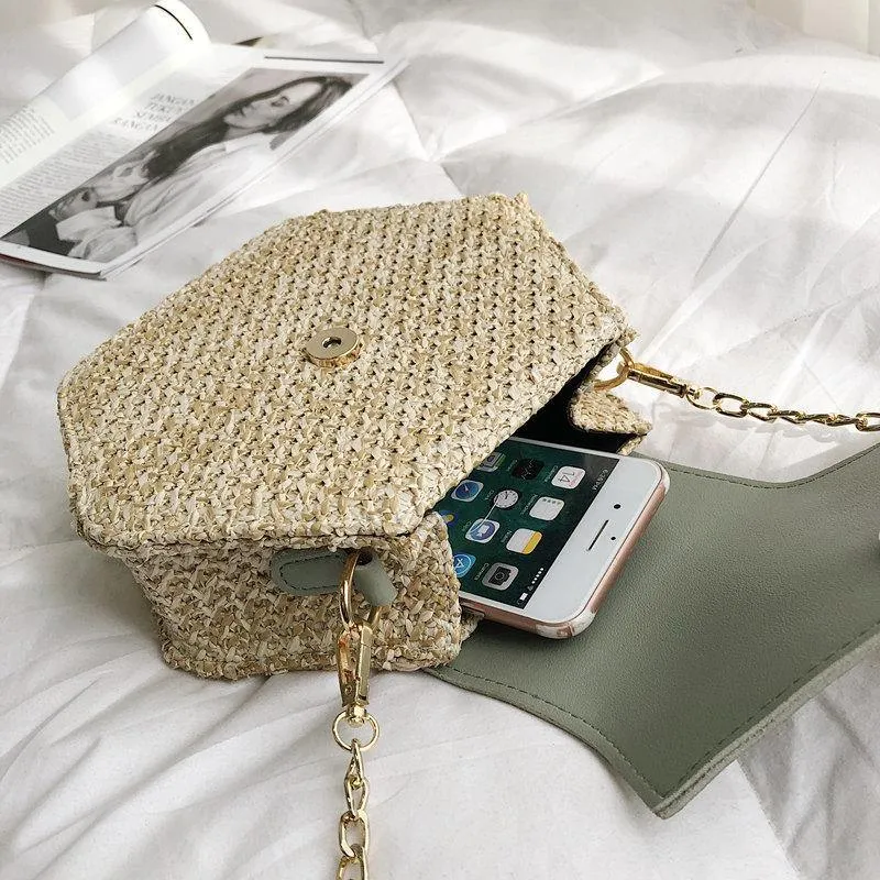 Hexagon Mulit Style Straw leather Handbag