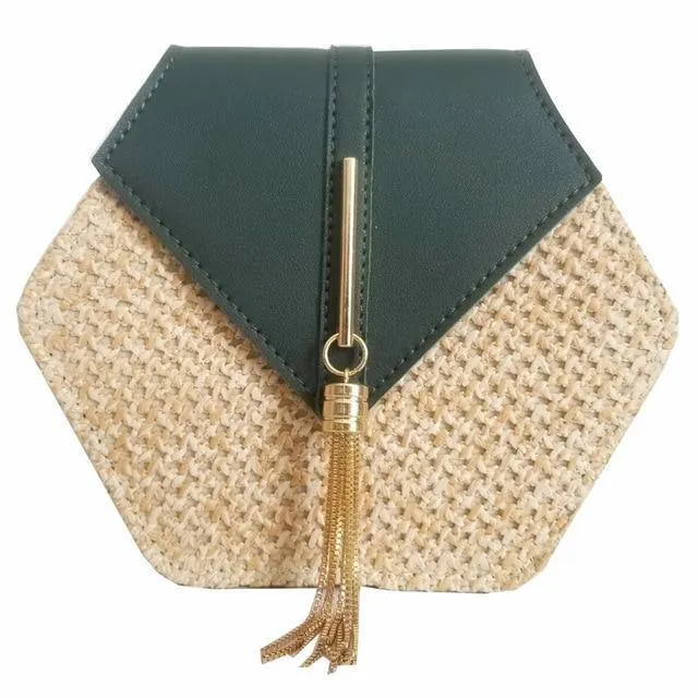 Hexagon Mulit Style Straw leather Handbag