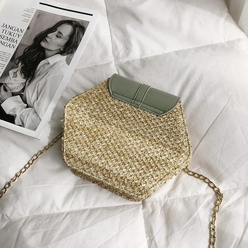 Hexagon Mulit Style Straw leather Handbag