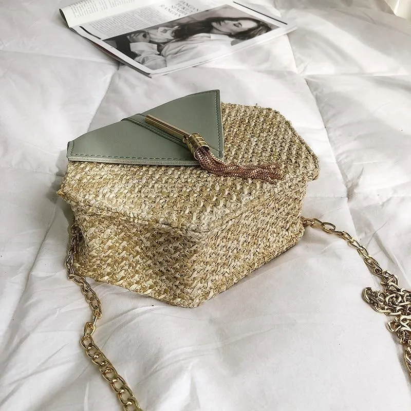 Hexagon Mulit Style Straw leather Handbag