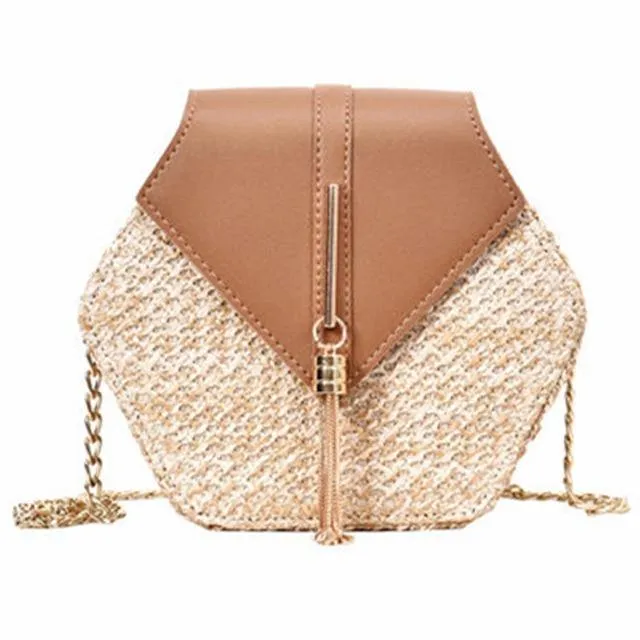 Hexagon Mulit Style Straw leather Handbag