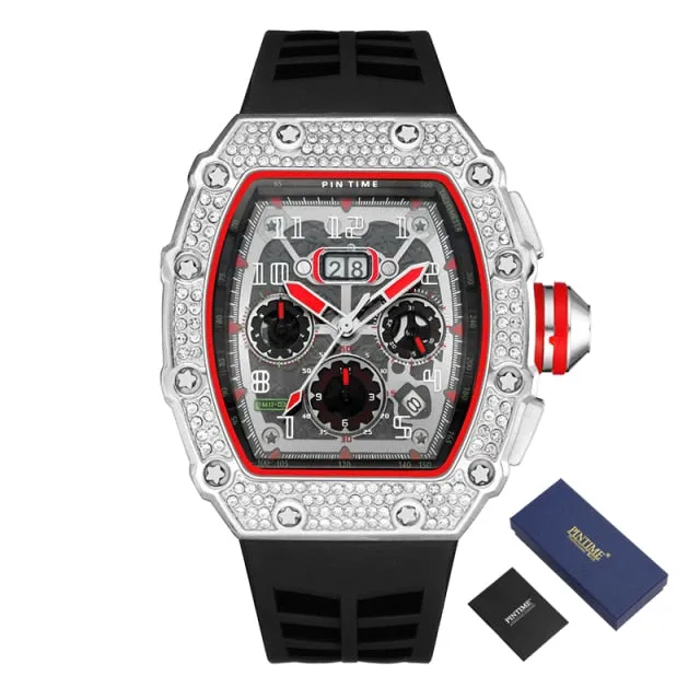 Hip Hop Diamond Watch Men Sport Chronograph Men Watches