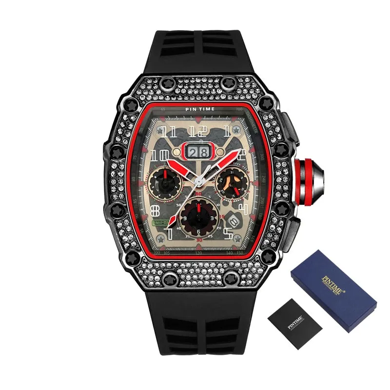 Hip Hop Diamond Watch Men Sport Chronograph Men Watches