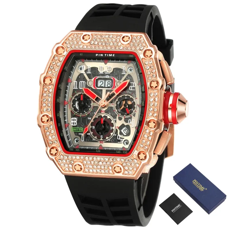 Hip Hop Diamond Watch Men Sport Chronograph Men Watches