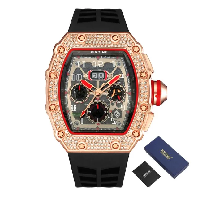 Hip Hop Diamond Watch Men Sport Chronograph Men Watches