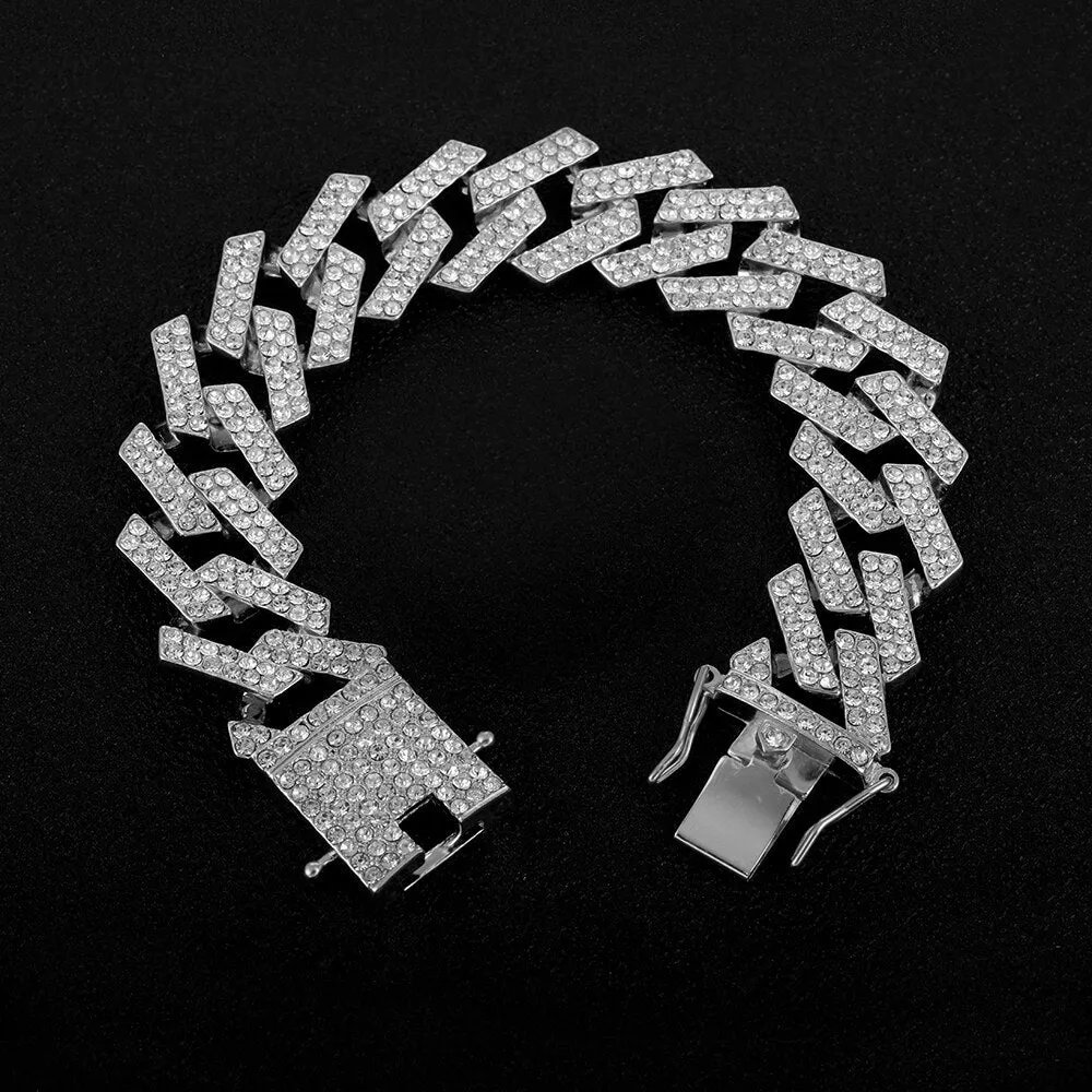 Hip Hop Gold Color Iced Out Bling CZ Cuban Link Chain Bracelet For Men