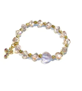 Iridescent Heart and Cross Bracelet