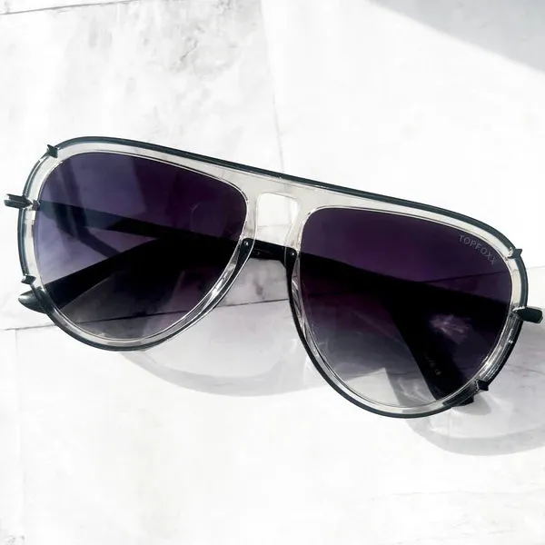 Ivy Luxe- Clear Black Tangle-Free Round Aviator Sunglassse