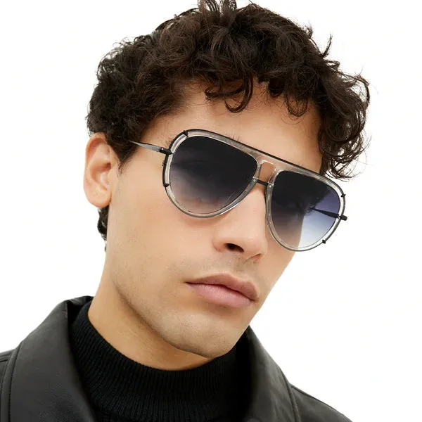 Ivy Luxe- Clear Black Tangle-Free Round Aviator Sunglassse