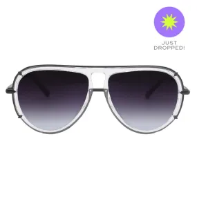 Ivy Luxe- Clear Black Tangle-Free Round Aviator Sunglassse