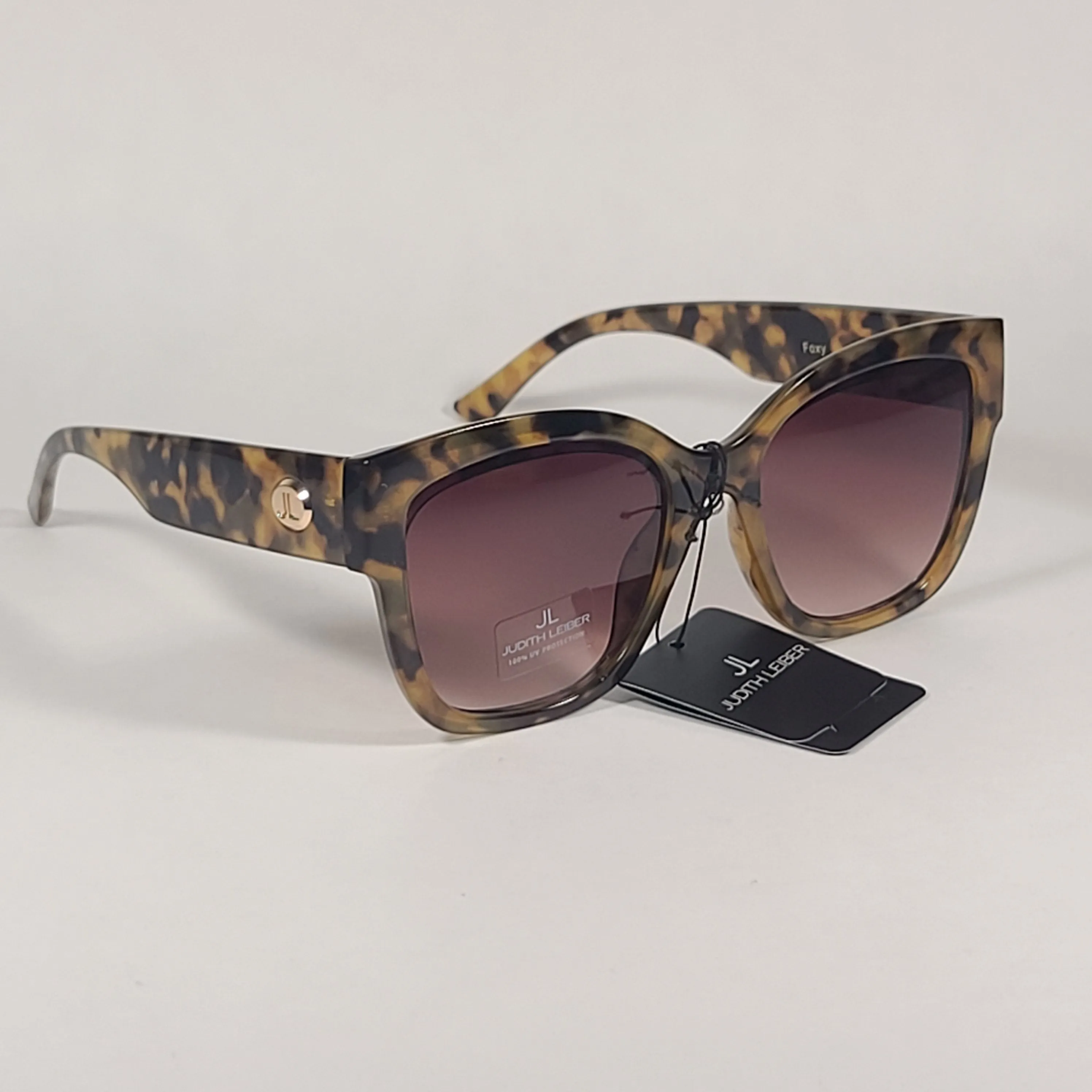 JL By Judith Leiber Foxy Square Sunglasses Milk Tortoise Frame Brown Gradient Lens