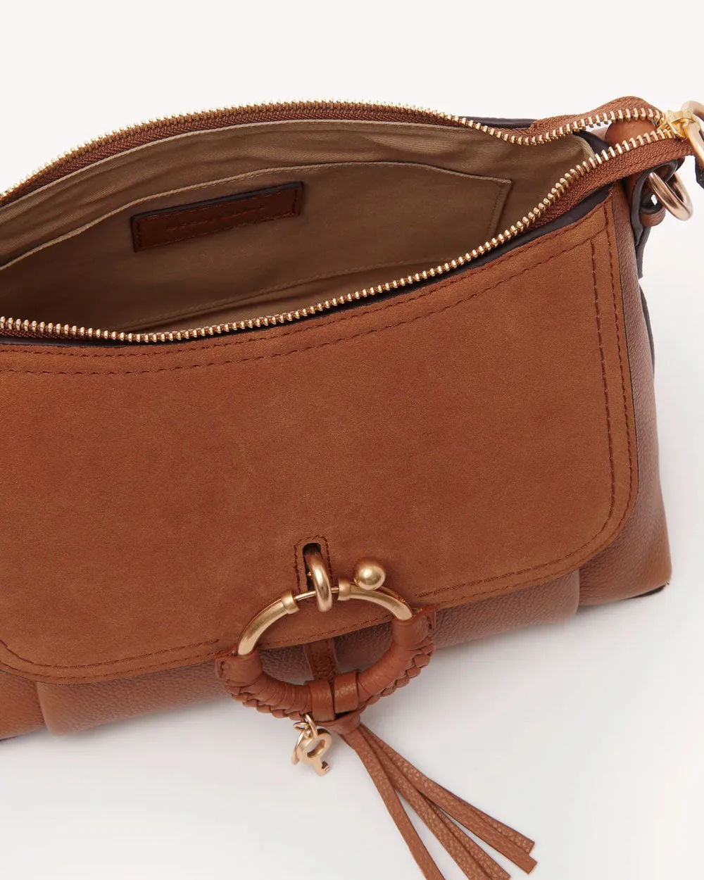 Joan Small Suede Hobo Bag in Caramello