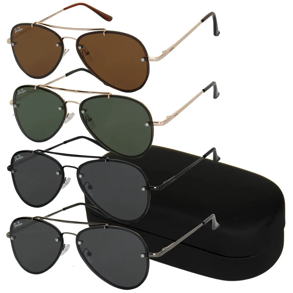 Jolie Rose Men's Studded Aviator Sunglasses and Sunglass Hard Case